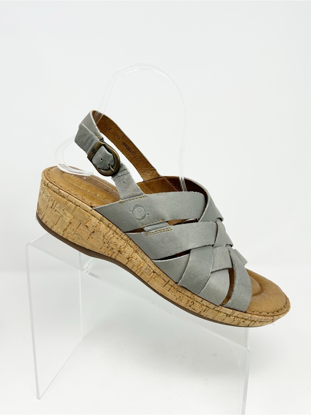 Born Laila Gray Strappy Woven Leather Slingback Cork Wedge Sandals Size 10